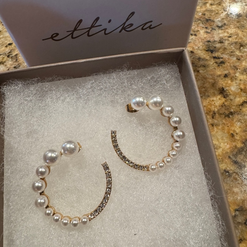Ettika Chic Pearl and Crystal Circle Earrings - Picture 4 of 4